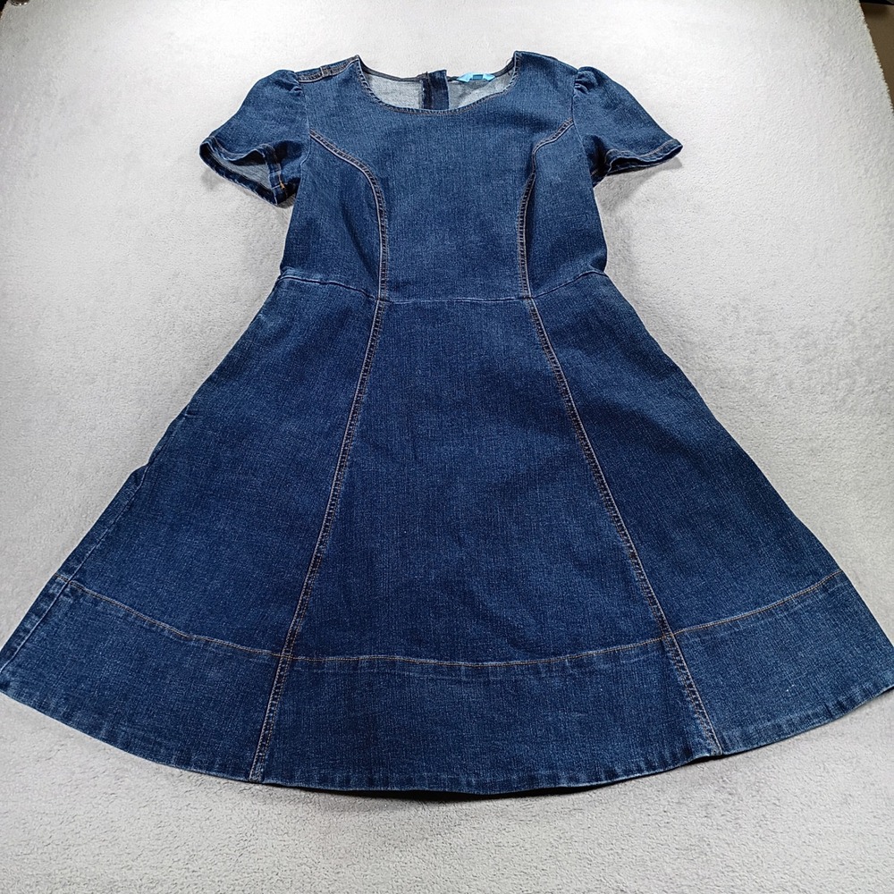 Draper James RSVP Womens Denim Dress Blue 8 Fit and Flare Pockets